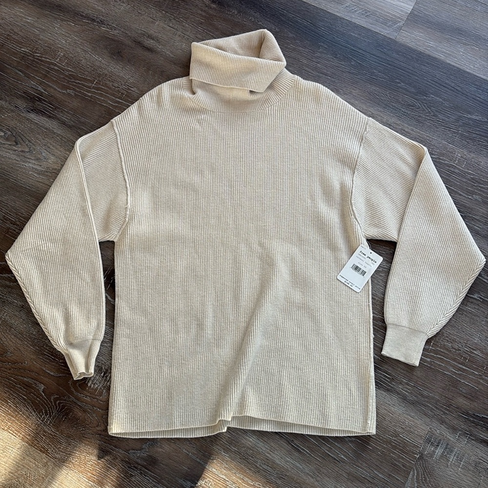 NWT FREE PEOPLE XS Softly Structured Tunic Sweater Turtleneck Oatmeal Heather